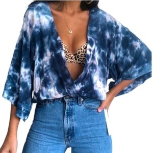 Young Fabulous & Broke Tie-Dye Kimono Top M‎ Boho Loungewear Drape Blouse NEW